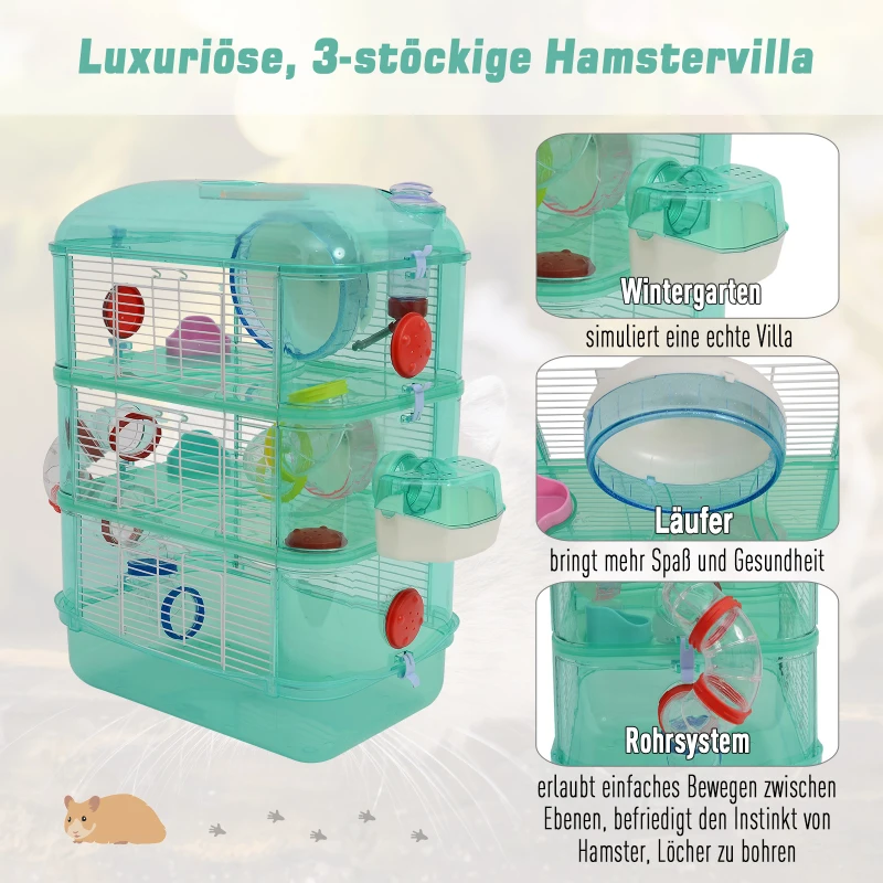 PawHut hamsterkooi knaagdierkooi hamsterkasteel muizenkooi hamster knaagdierkooi met groen