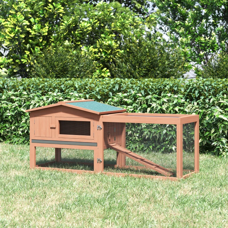 PawHut® Klatka Dla Zajęcy Królików 2-Poziomowa Z Wybiegiem Małe Zwierzęta Lite Drewno 158 x 58 x 68 cm