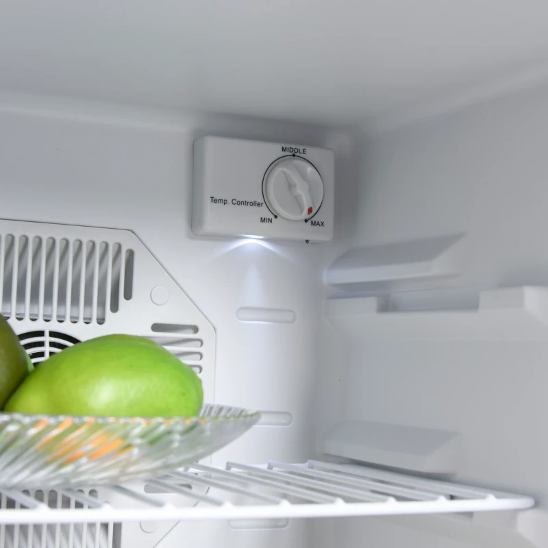 HOMCOM Freestanding Beverage Fridge and Cooler with Movable Chrome Rack Extra Storage Shelf, Hold up to 40 Cans, for Beer Soda Water Cola, Home Office, Black and Silver