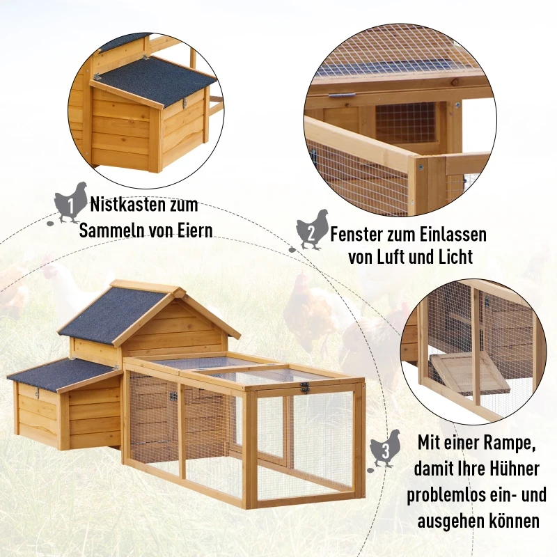 PawHut kippenhok box ren pluimveehok met stok legnest massief hout