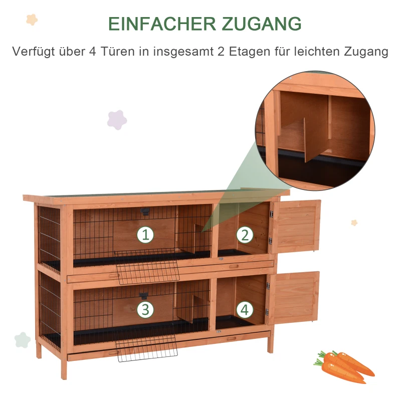 PawHut klatka dla małych zwierząt, dwupiętrowa, drewno jodłowe, pomarańczowa 136,4 x 50 x 93 cm