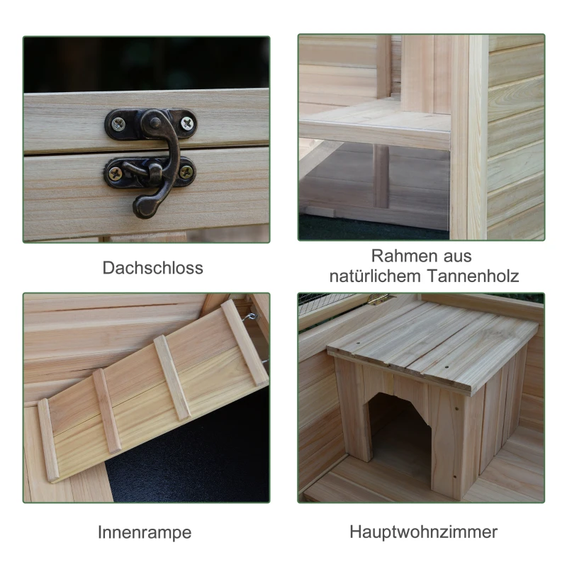 Klatka dla królika dwupiętrowa klatka dla królików na kółkach lite drewno kolor naturalny
