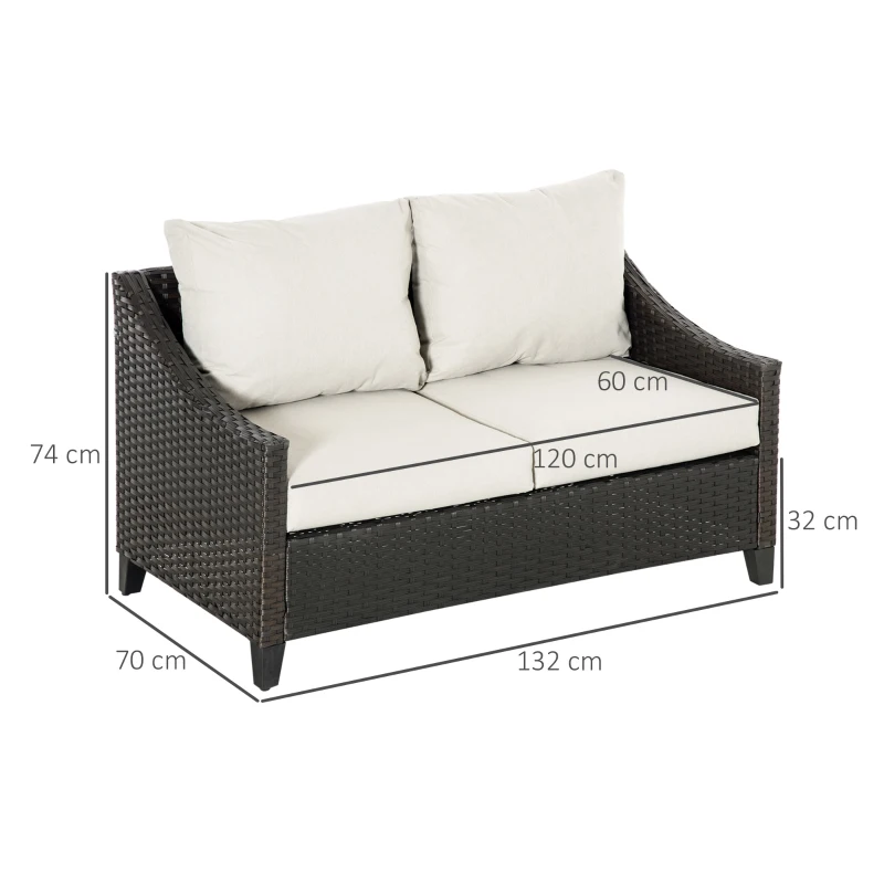 Outsunny Canapea de Gradina 2 Locuri din Ratan PE, Canapea de Exterior cu Perne Captusite si Picioare Reglabile