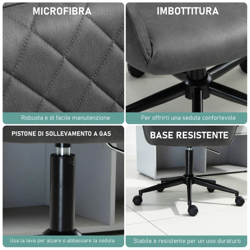 Vinsetto Sedia da Ufficio Ergonomica Poltroncia Girevole in Similpelle con Braccioli e Ruote, Altezza Regolabile, Grigio