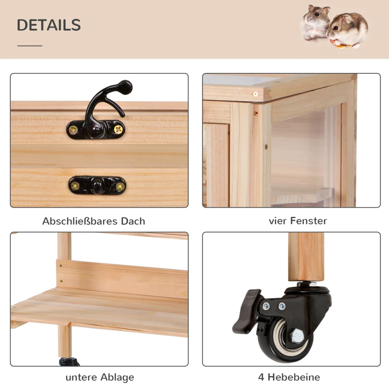 Drewniana klatka dla chomika klatka dla małych zwierząt na kółkach klatka klatka dla myszy pleksi naturalny