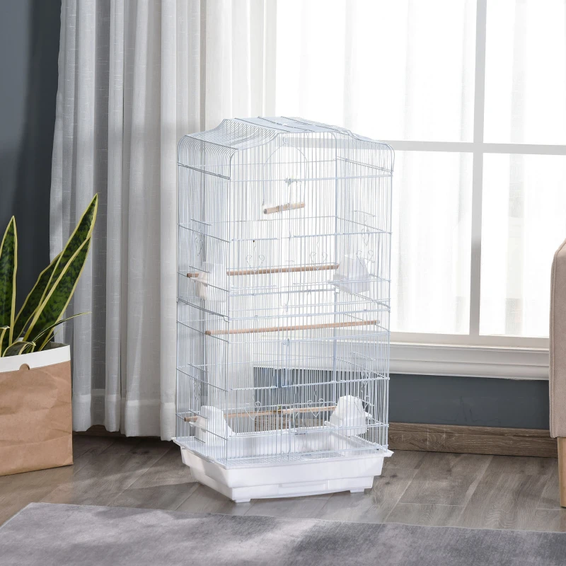 PawHut klatka dla ptaków domek dla ptaków woliera dla ptaków dla papugi klatka dla papużek falistych wyjmowana dolna taca kolor biały 47,5 x 36 x 91 cm