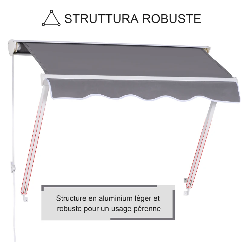 Store banne Manuel Inclinaison réglable Aluminium Polyester imperméabilisé 70L x 120l cm (Gris)