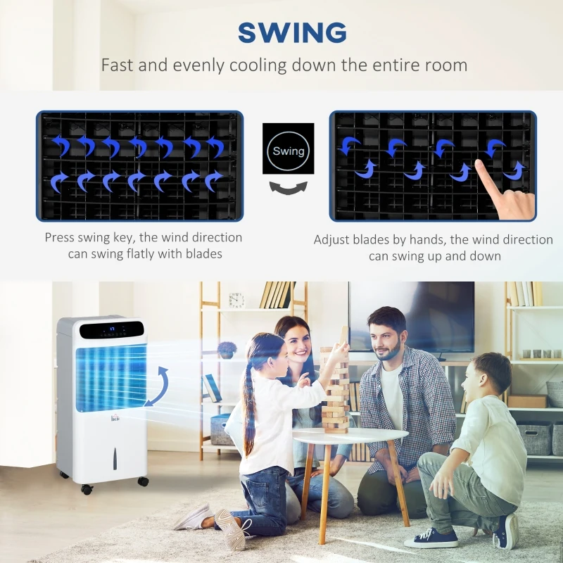 HOMCOM Mobile Air Cooler, 12L Tank Evaporative Ice Cooling Fan Water Conditioner Humidifier Unit with 3 Modes, 3 Speed, Remote, Timer, Oscillating for Home Bedroom