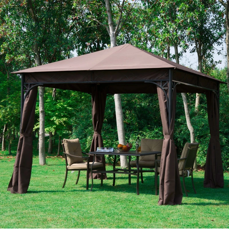 Outsunny® luxe paviljoen partytent tuinpaviljoen feesttent tuintent bruin 3 x 3 m