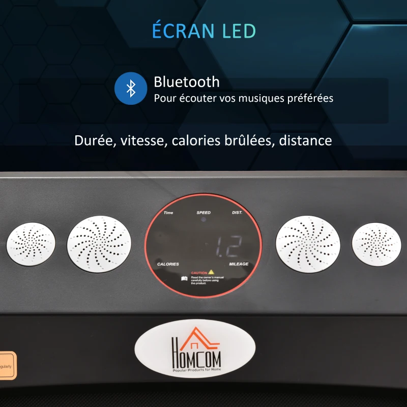 HOMCOM Tapis de marche électrique pliable vitesse jusqu'à 8 km/h puissance 500 W écran LED silencieux télécommande bluetooth intégré pour maison bureau acier noir