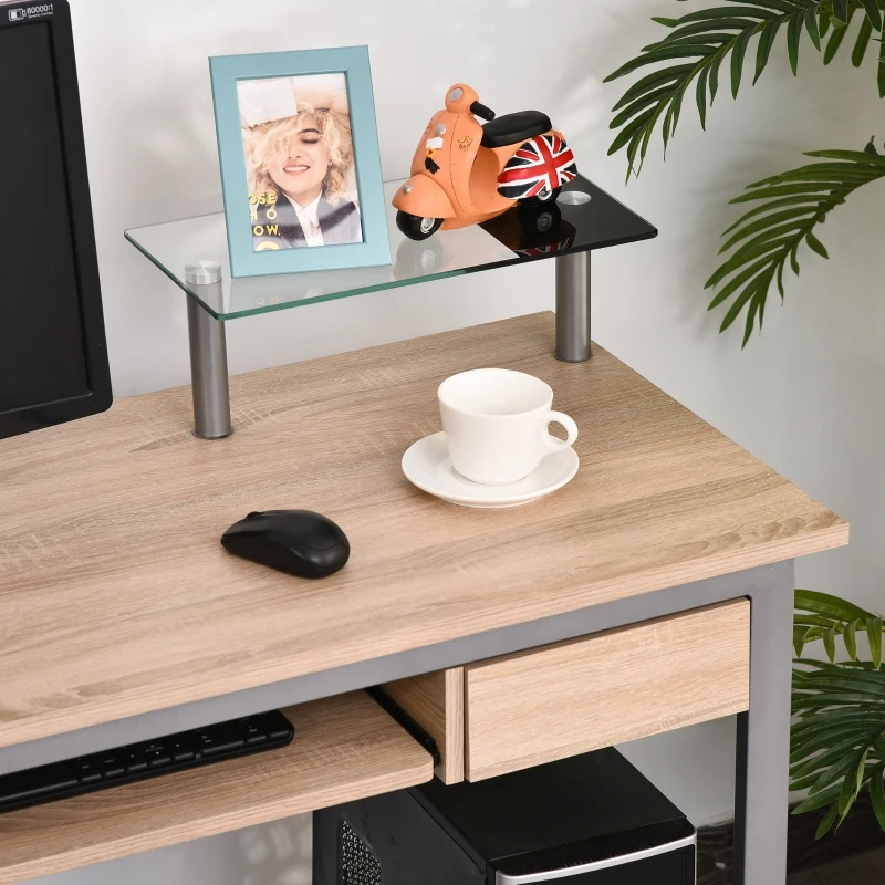 HOMCOM Bureau Informatique multimédia Multi-rangements Design Contemporain Acier MDF chêne Clair