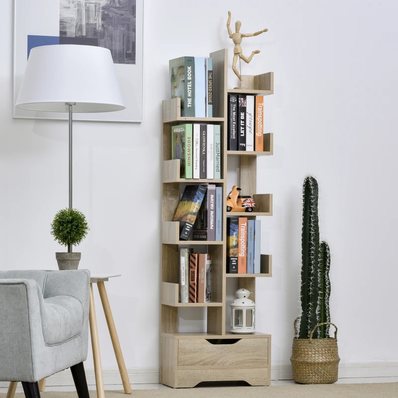 HOMCOM Hoekboekenkast met 10 vakken en schuiflade vrijstaande stelling E1-spaanplaat