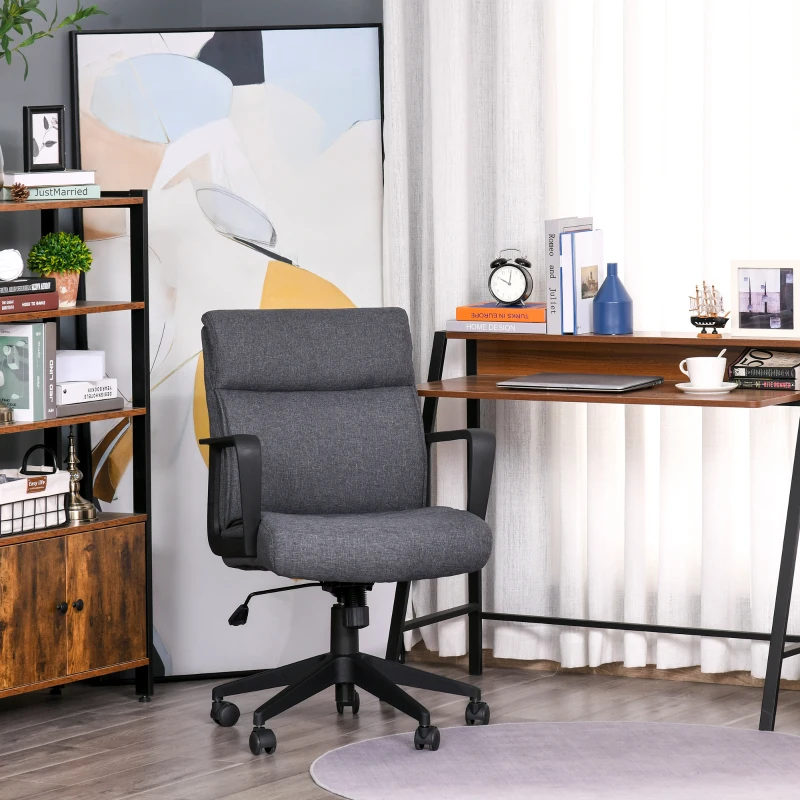 HOMCOM Chaise de bureau manager hauteur réglable pivotant 360° fonction bascule verrouillable lin gris