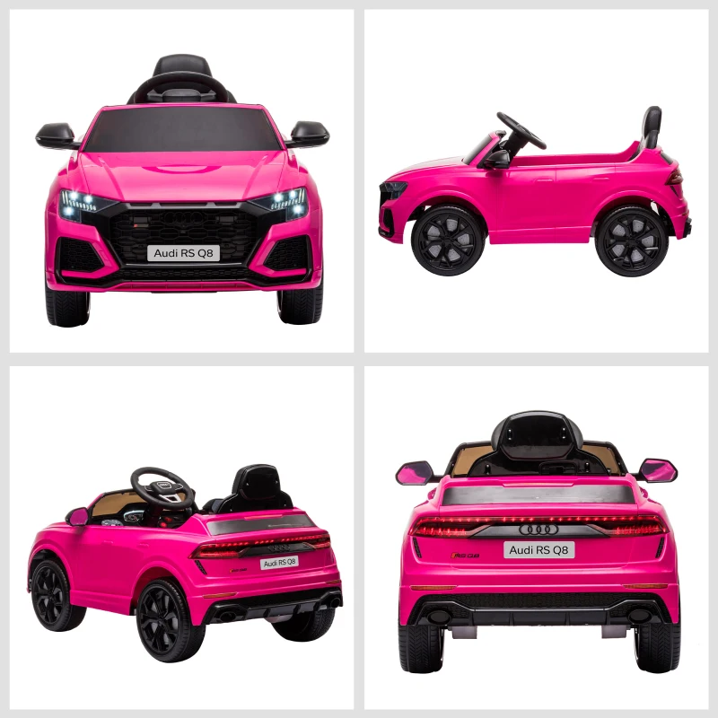 HOMCOM Carro Elétrico Infantil para 3-5 anos Licença Audi RS Q8 com Bateria 6V Controle a Distância Música MP3 Buzina e Luzes Velocidade Máx. 3km/h 101x62x51cm Rosa