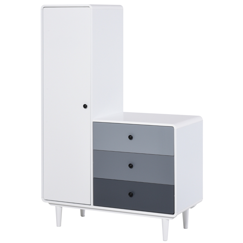 HOMCOM Kledingkast met nachtkastje 2-in-1 kast met stang schuiflade MDF hout wit
