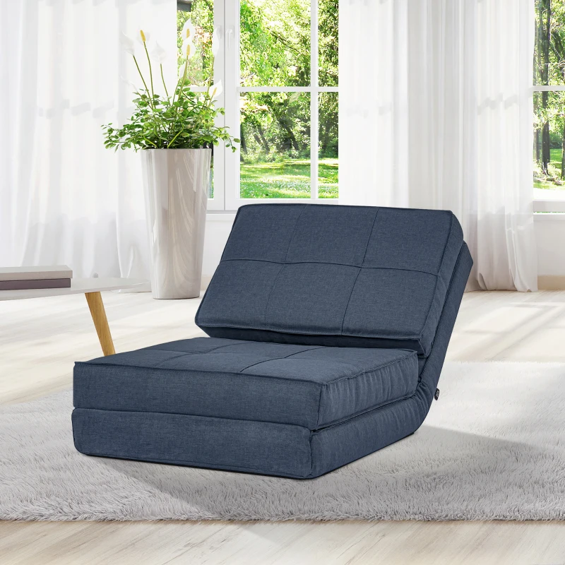 HOMCOM Floor Sofa Folding Sleeper Chair Floor Seat 5-position Adjustable Folding Chair Sleeper Sofa Bed Single Sofa Dark Blue 61 x 73 x 58 cm