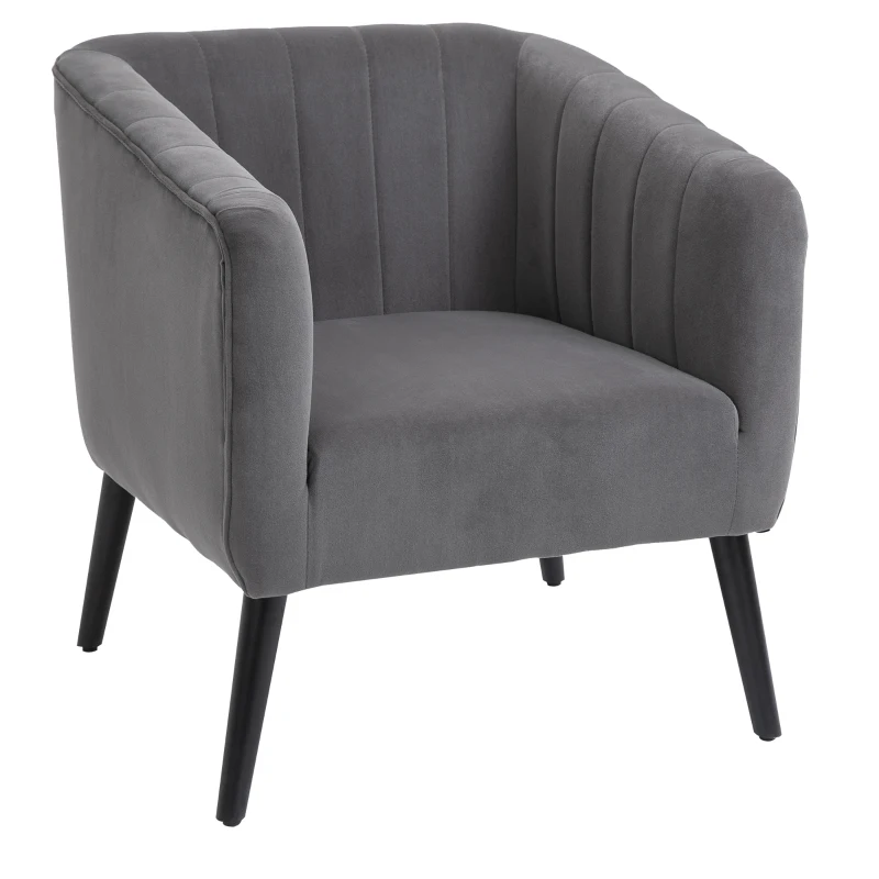 HOMCOM Poltrona nórdica acolchoada estofada em madeira de veludo vintage com pernas e apoios de braços 71x65x76 cm Cinza