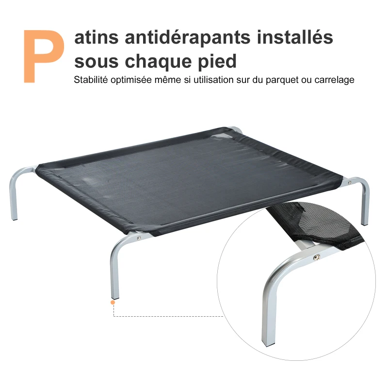 PawHut Lit pour chien chat XL grand confort sur pieds lit de camp 110L x 80l x 20H cm textilène micro-perforé noir