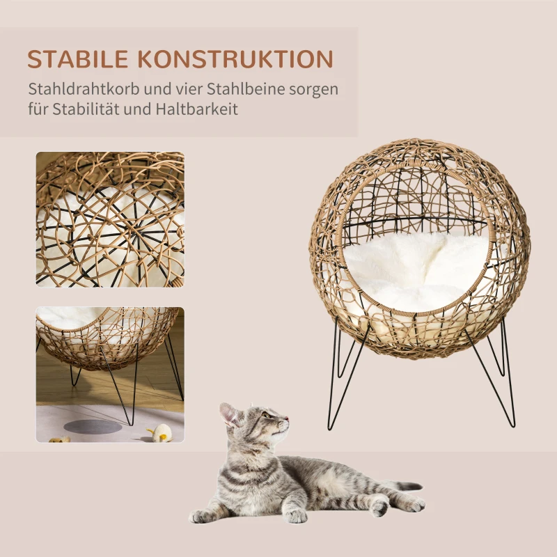 PawHut rotan kattenmand 45cm x 45cm x 57cm
