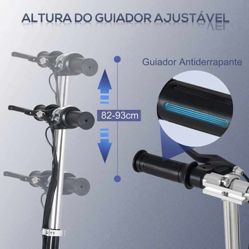 HOMCOM Trotinete Elétrico Dobrável Suporta até 50kg com Altura Ajustável Scooter Elétrica com Interruptor de Inicio e Freios 75x36x82-93cm Preto