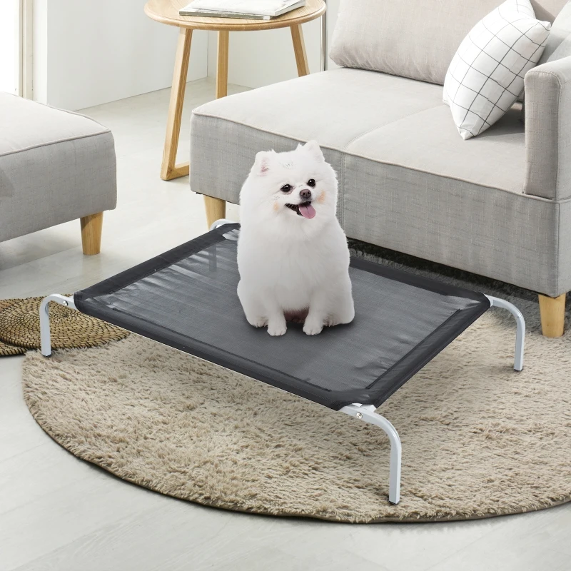 PawHut Lit pour chien chat XL grand confort sur pieds lit de camp 110L x 80l x 20H cm textilène micro-perforé noir