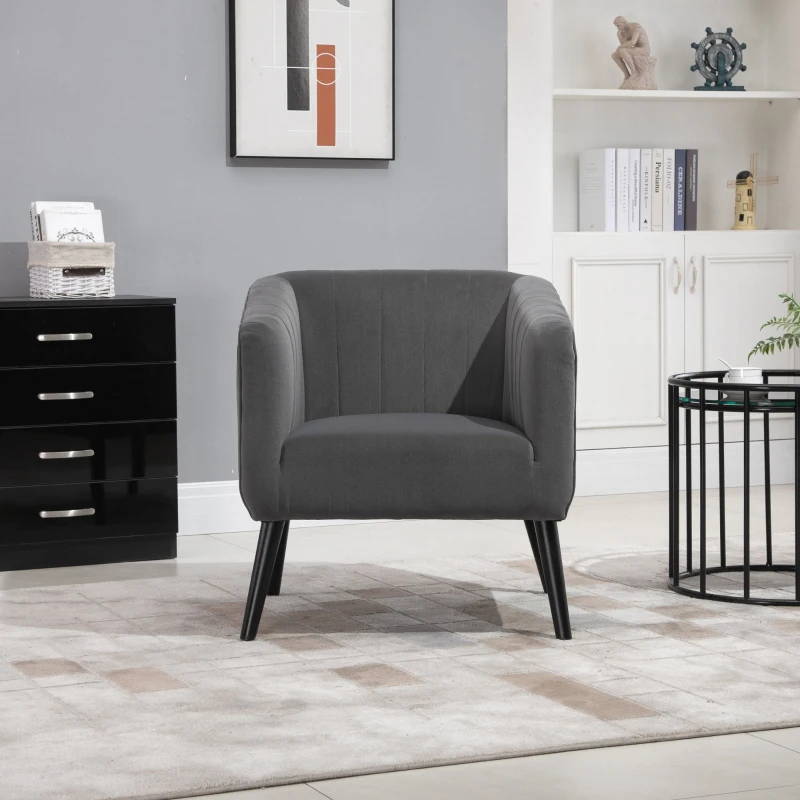 HOMCOM Poltrona nórdica acolchoada estofada em madeira de veludo vintage com pernas e apoios de braços 71x65x76 cm Cinza