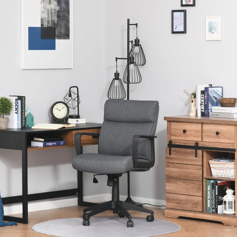 HOMCOM Chaise de bureau manager hauteur réglable pivotant 360° fonction bascule verrouillable lin gris