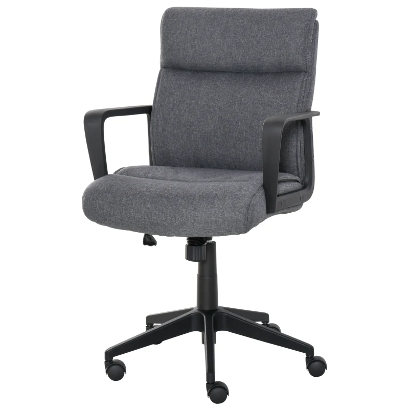HOMCOM Chaise de bureau manager hauteur réglable pivotant 360° fonction bascule verrouillable lin gris