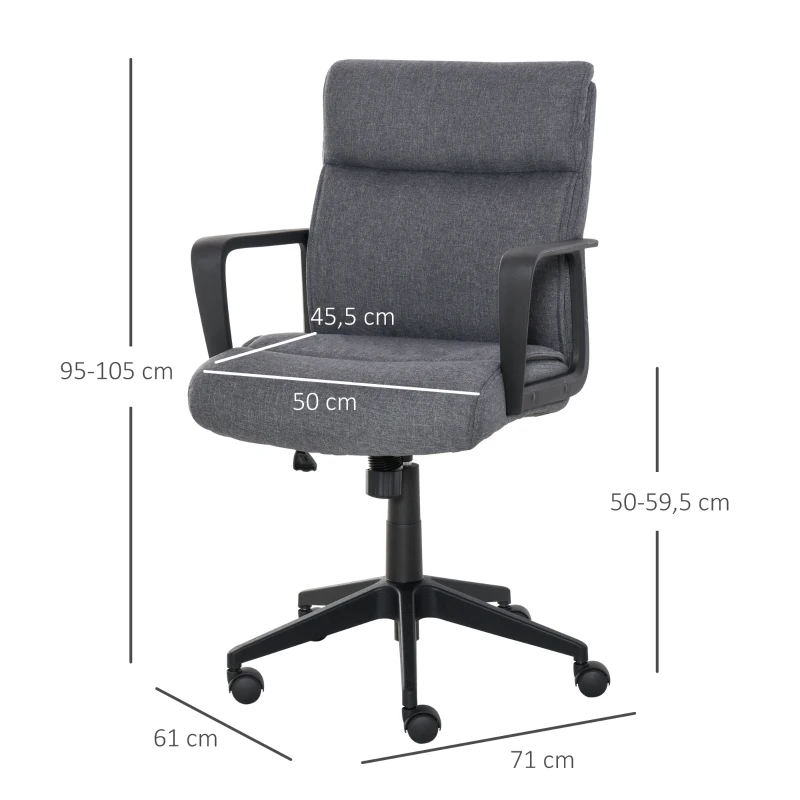HOMCOM Chaise de bureau manager hauteur réglable pivotant 360° fonction bascule verrouillable lin gris