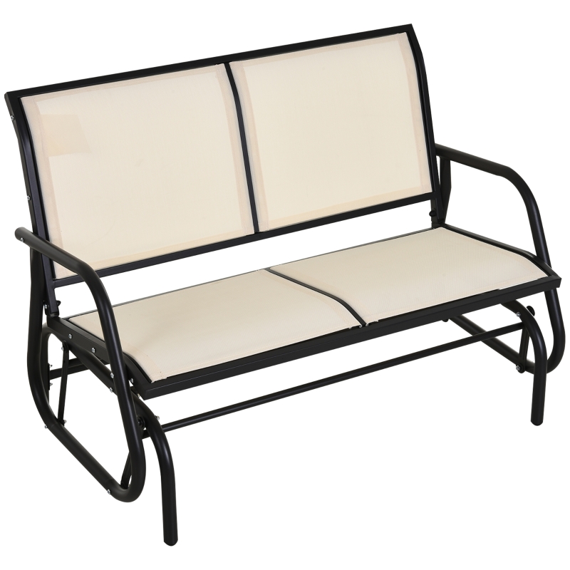 Outsunny Schaukelstuhl 2-Sitzer Gartenbank Gartenschaukel Sitzbank Parkbank Metall Gartenmöbel Schwarz+Beige 120 x 70 x 85 cm