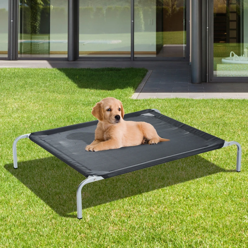 PawHut Lit pour chien chat XL grand confort sur pieds lit de camp 110L x 80l x 20H cm textilène micro-perforé noir
