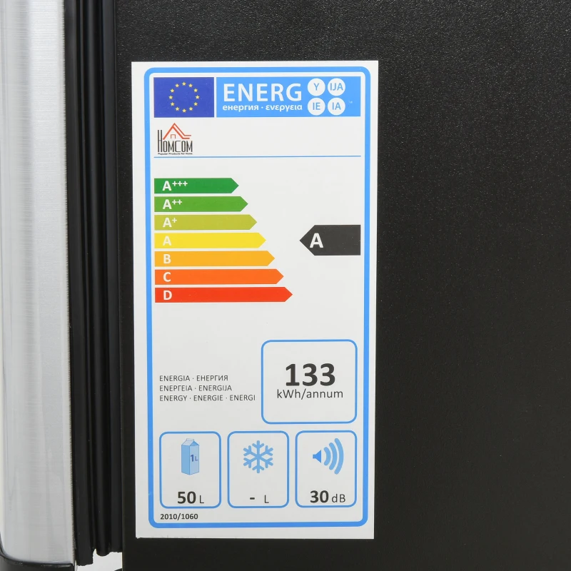 HOMCOM Freestanding Beverage Fridge and Cooler with Movable Chrome Rack Extra Storage Shelf, Hold up to 40 Cans, for Beer Soda Water Cola, Home Office, Black and Silver