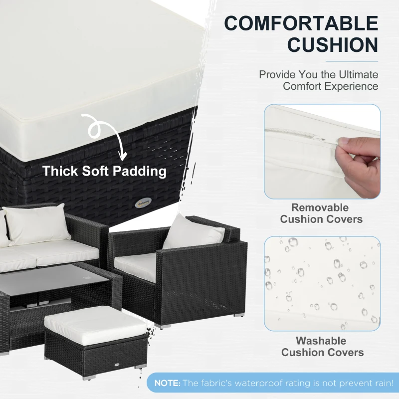 Outsunny Garden Rattan Furniture 7 PCs Sofa Set Patio Outdoor Wicker Weave Conservatory Table Chairs w/ Cushions Aluminium Frame