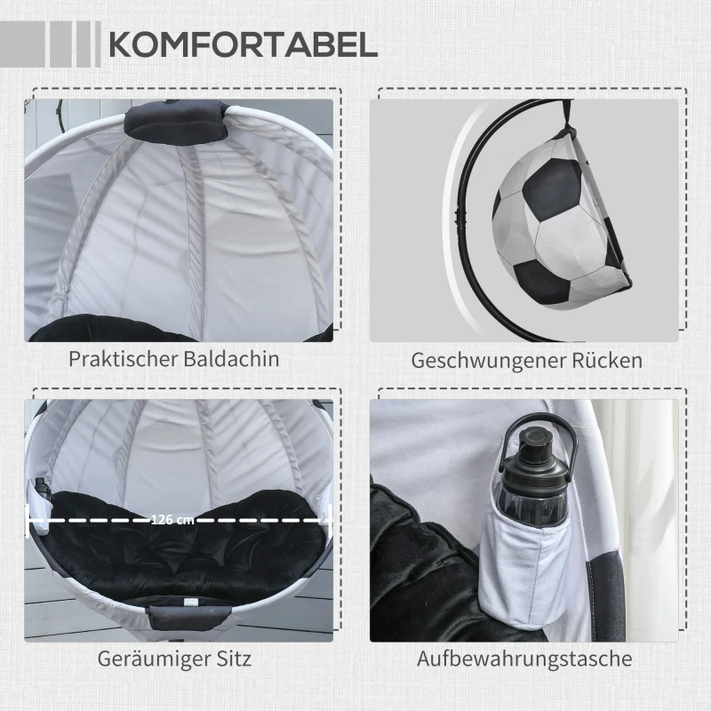 Outsunny opvouwbare hangstoel voetbal design 126 x 114 x 172 cm