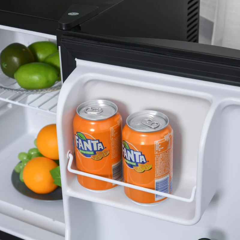 HOMCOM Freestanding Beverage Fridge and Cooler with Movable Chrome Rack Extra Storage Shelf, Hold up to 40 Cans, for Beer Soda Water Cola, Home Office, Black and Silver