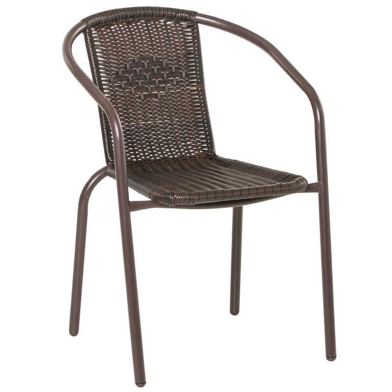 Outsunny Set Tavolo Pieghevole e 2 Sedie da Giardino in Acciaio e Rattan PE, Arredamento da Esterno da 3 Pezzi Marrone