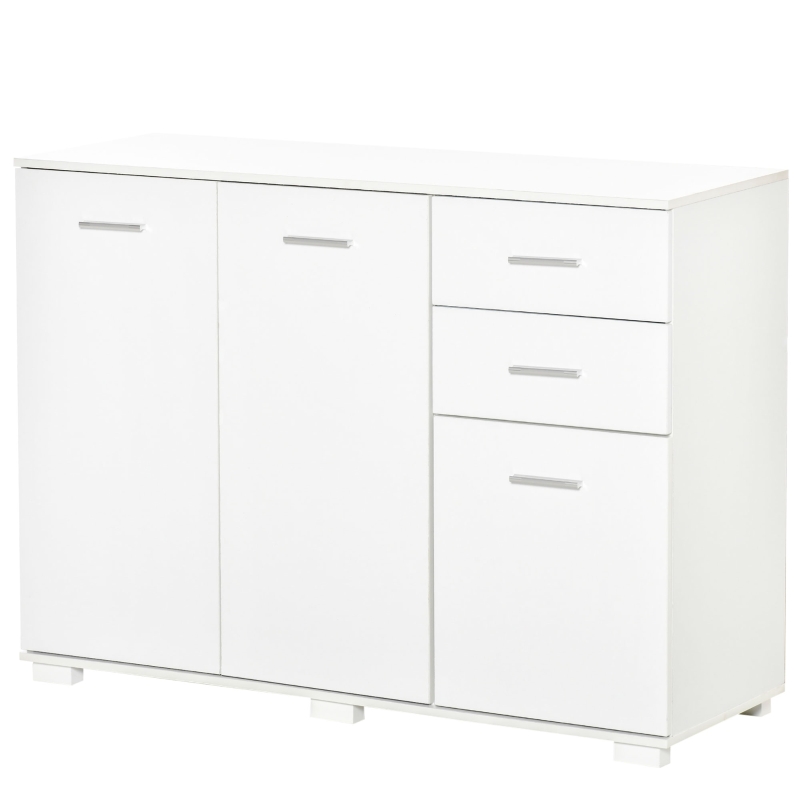 HOMCOM Modern Storage Cabinet Home Organisation Aluminium Handles 2 Cabinet 2 Drawer w/ 6 Feet White