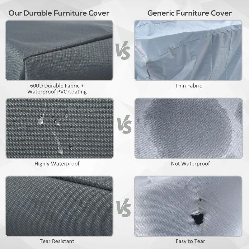Outsunny Rectangular Patio Garden Furniture Cover Waterproof for 3 Seater Sofa Bistro Set, UV Resistant Protection 600D Oxford Fabric Rattan Lounge Clean Cover, 127 x 72 x 76cm, Grey