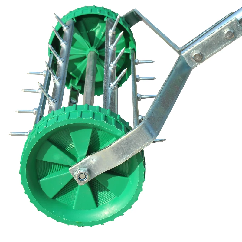 Outsunny Garden Rolling Lawn Aerator Heavy Duty Steel Grass Roller w/ Adjustable Handle(m-9)