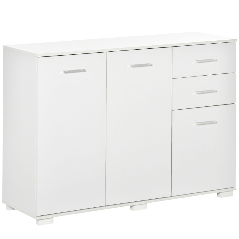 HOMCOM Modern Storage Cabinet, with Aluminium Handles, Two Drawers, Two Cabinets & Six Feet - White