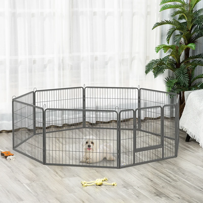 PawHut Tarc pentru Animale Domestice cu 16 Panouri Modulare din Otel, 80x60x1.5cm, Negru