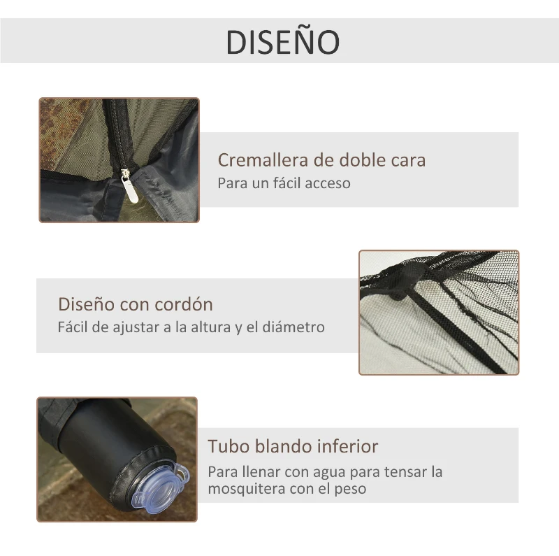 Outsunny Rede Mosquiteira para Chapéus de Sol de Jardim Ø3m Cobertura de Rede de Chapéu de Sol com Zíper e Tubo Enchido com Água para Terraço Balcão Exterior Preto