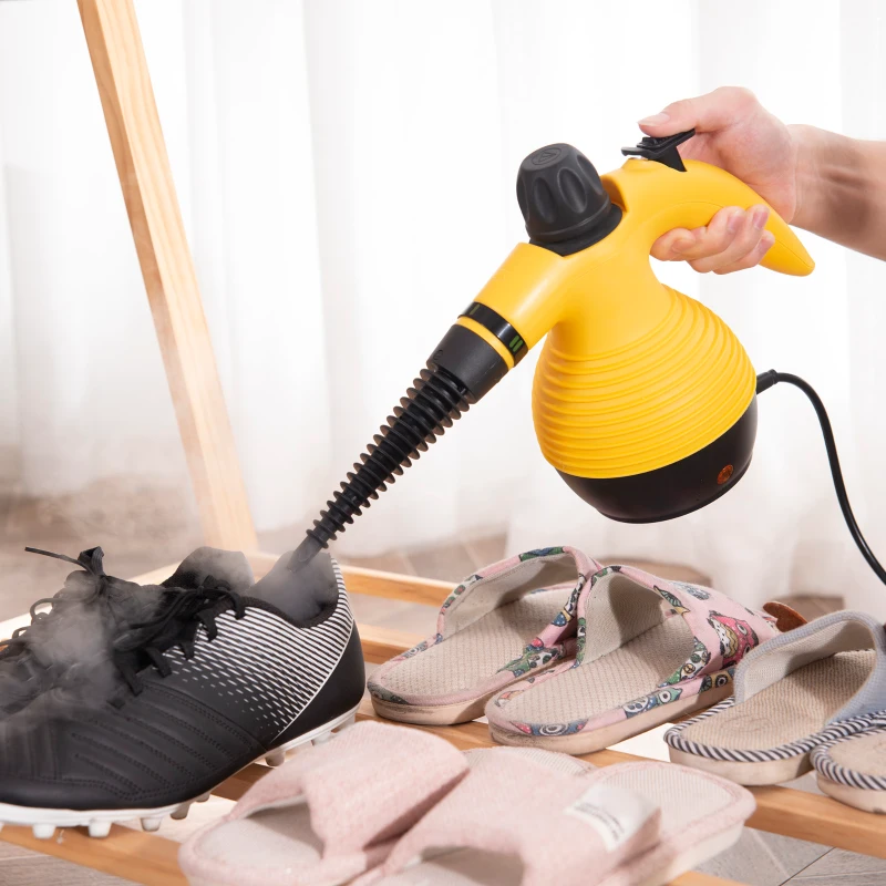 HOMCOM Pistola a Vapore Multiuso con 9 Accessori, Potenza 900-1050W e Serbatoio 350ml, 30x15x21cm, Giallo