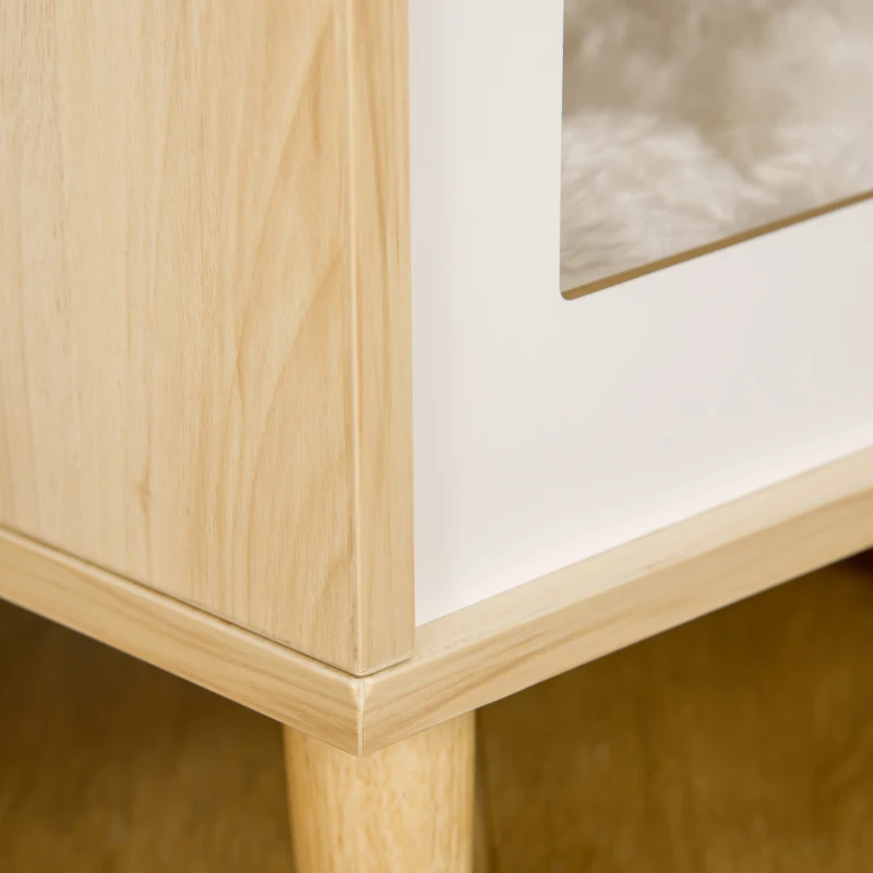 PawHut Casetta per Gatti 2 in 1 e Tavolino, Cuscino Lavabile e Gambe in Legno, 40x40x50cm