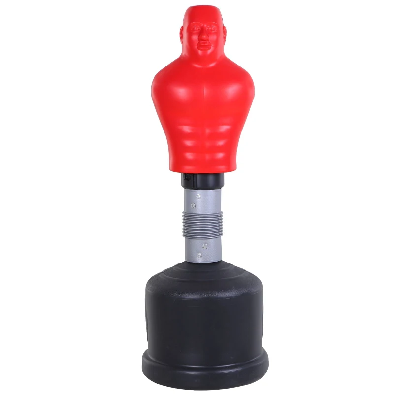 HOMCOM Sacco da Boxe da Terra con Manichino e Regolabile in Altezza Fino 190cm, Rosso e Nero