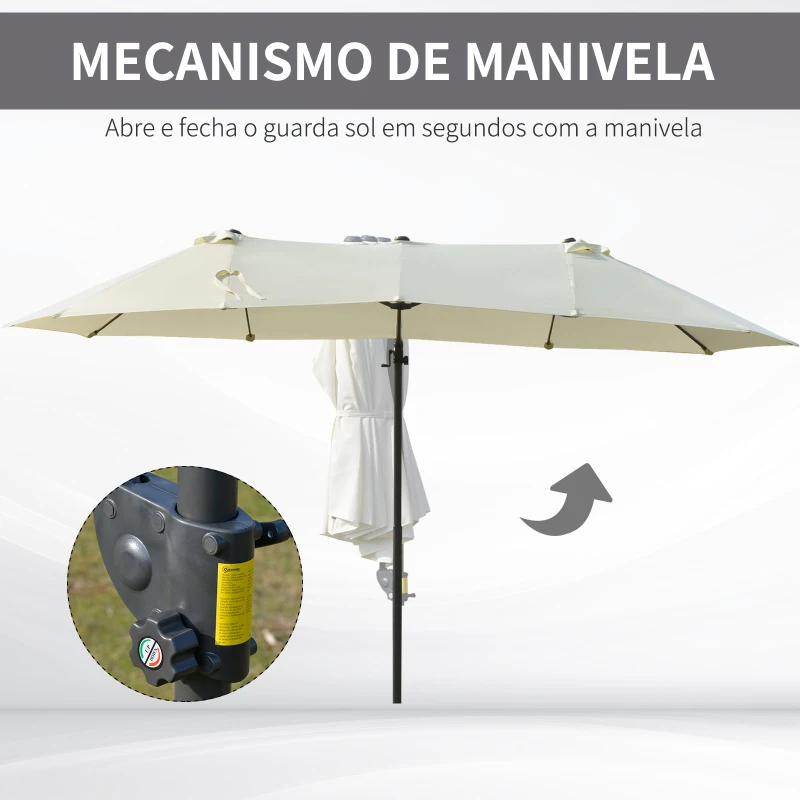 Outsunny Chapéu de Sol Duplo Inclinável para Jardim Terraço Chapéu de Sol Excêntrico à Manivela com 12 Hastes de Aço 270x440x250cm Bege