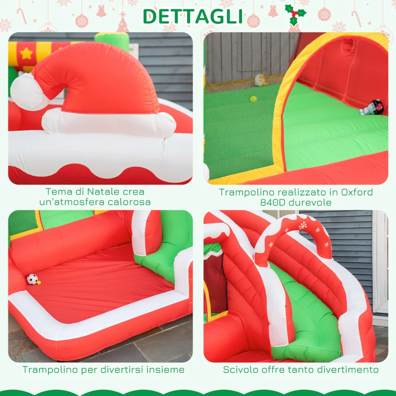 Outsunny Castello Gonfiabile Gigante a Tema Natalizio per Bambini 3-8 Anni con Scivolo e Accessori, 290x280x220 cm