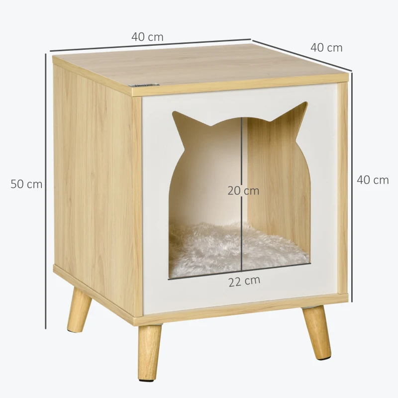 PawHut Casetta per Gatti 2 in 1 e Tavolino, Cuscino Lavabile e Gambe in Legno, 40x40x50cm