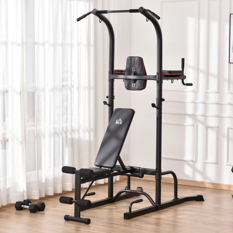 HOMCOM Stazione Fitness con Panca Multifunzione Regolabile e Pieghevole, 187x110x220cm, Nero e Rosso