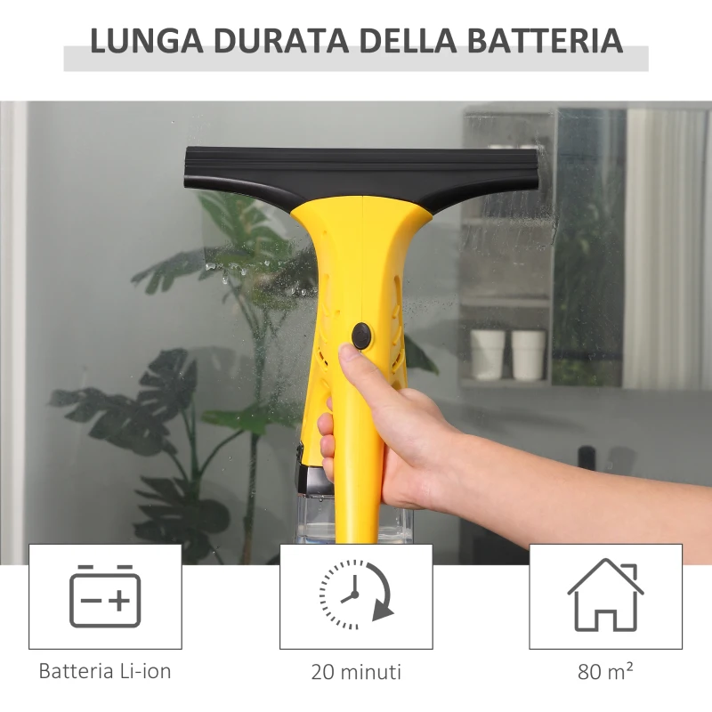 HOMCOM Lavavetri Elettrico Aspiragocce con Batteria Ricaricabile e Serbatoio Rimovibile, 19.5x12.5x33cm, Giallo